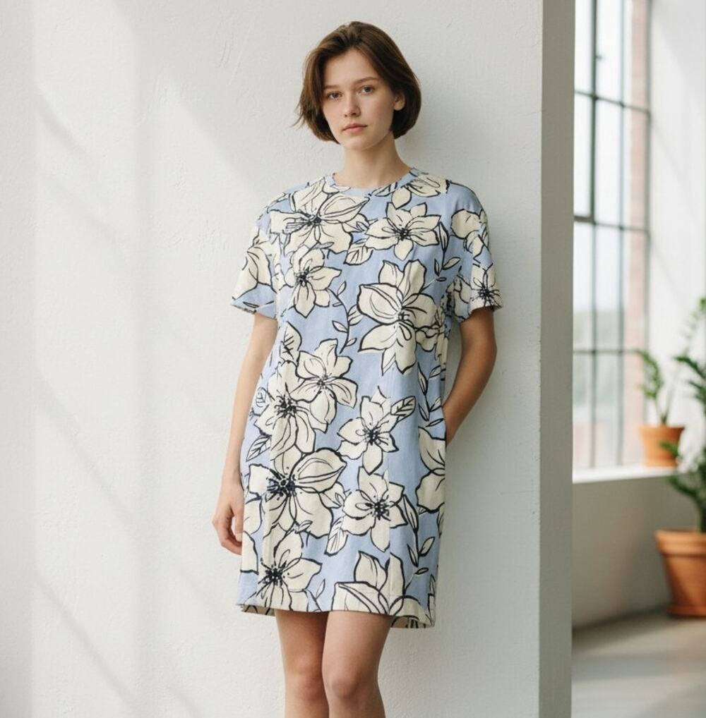 NWT Anthropologie Dhruv Kapoor Mini Dress Women's XL Multicolor Floral Denim